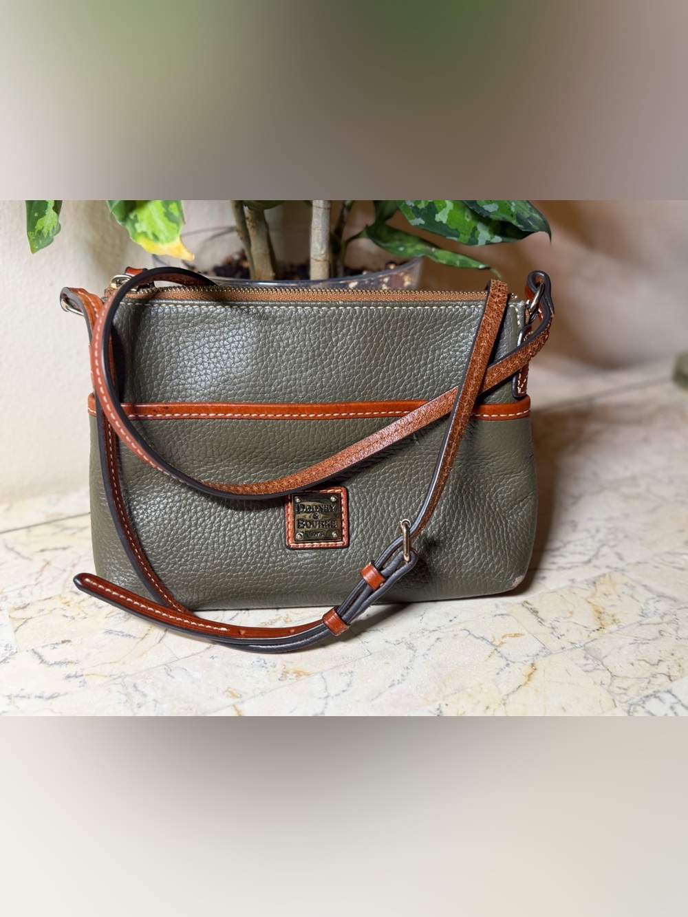 Dooney & Bourke Olive Green Pebbled Leather Crossbody